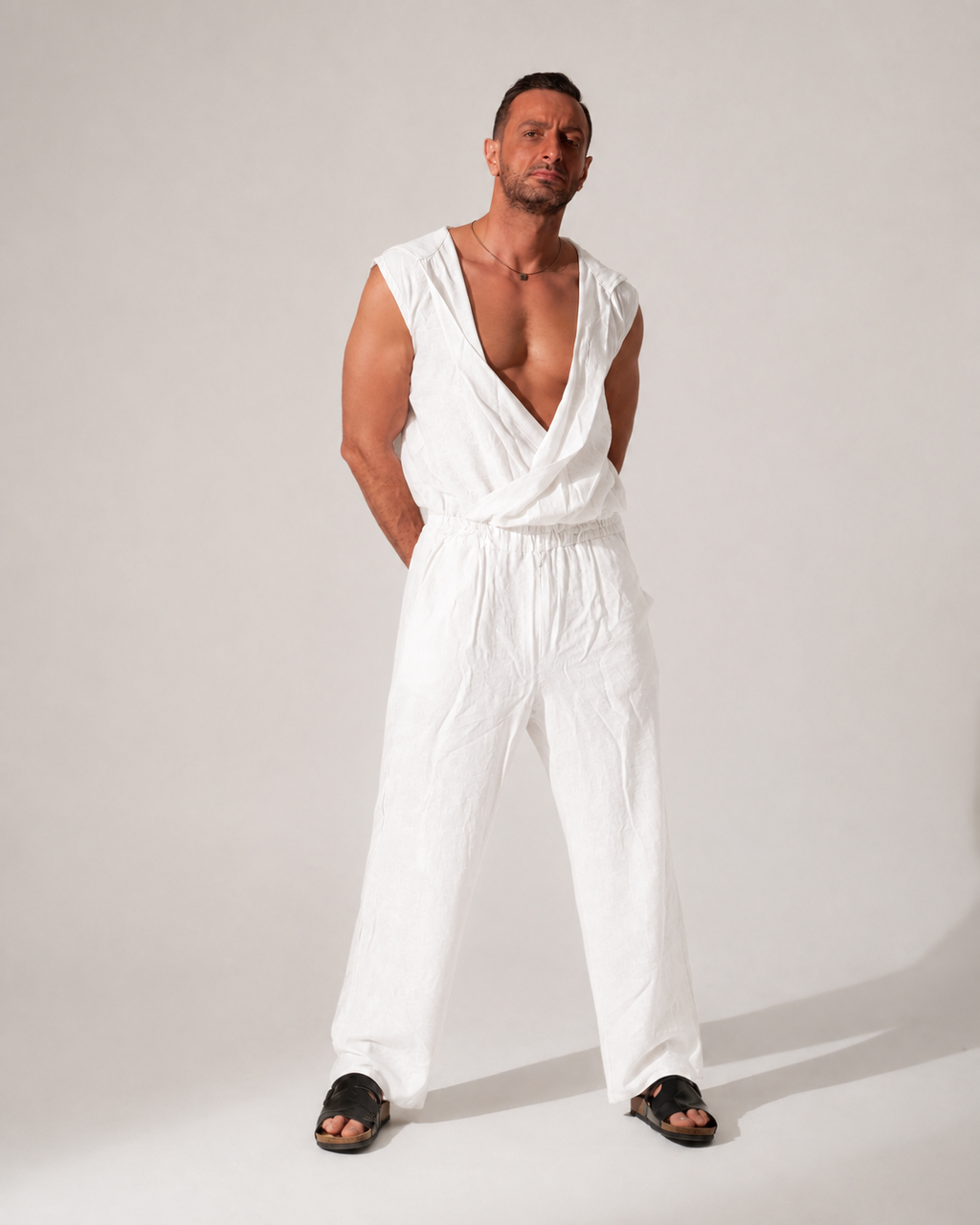 White Linen Crossed Jumpsuit