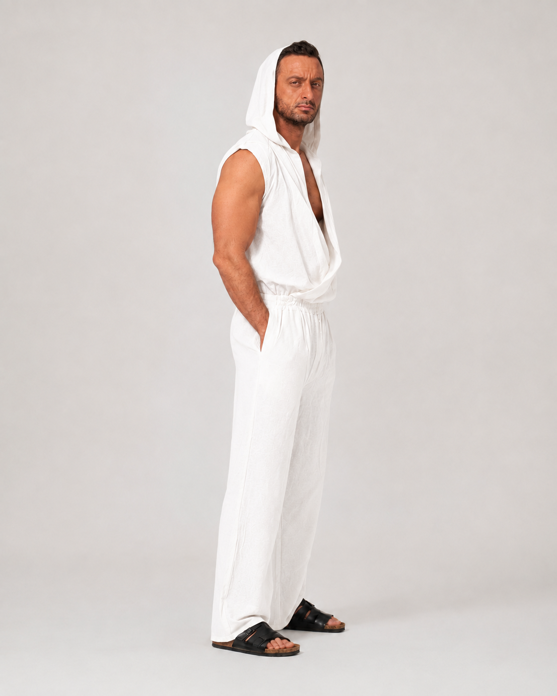 White Linen Crossed Jumpsuit