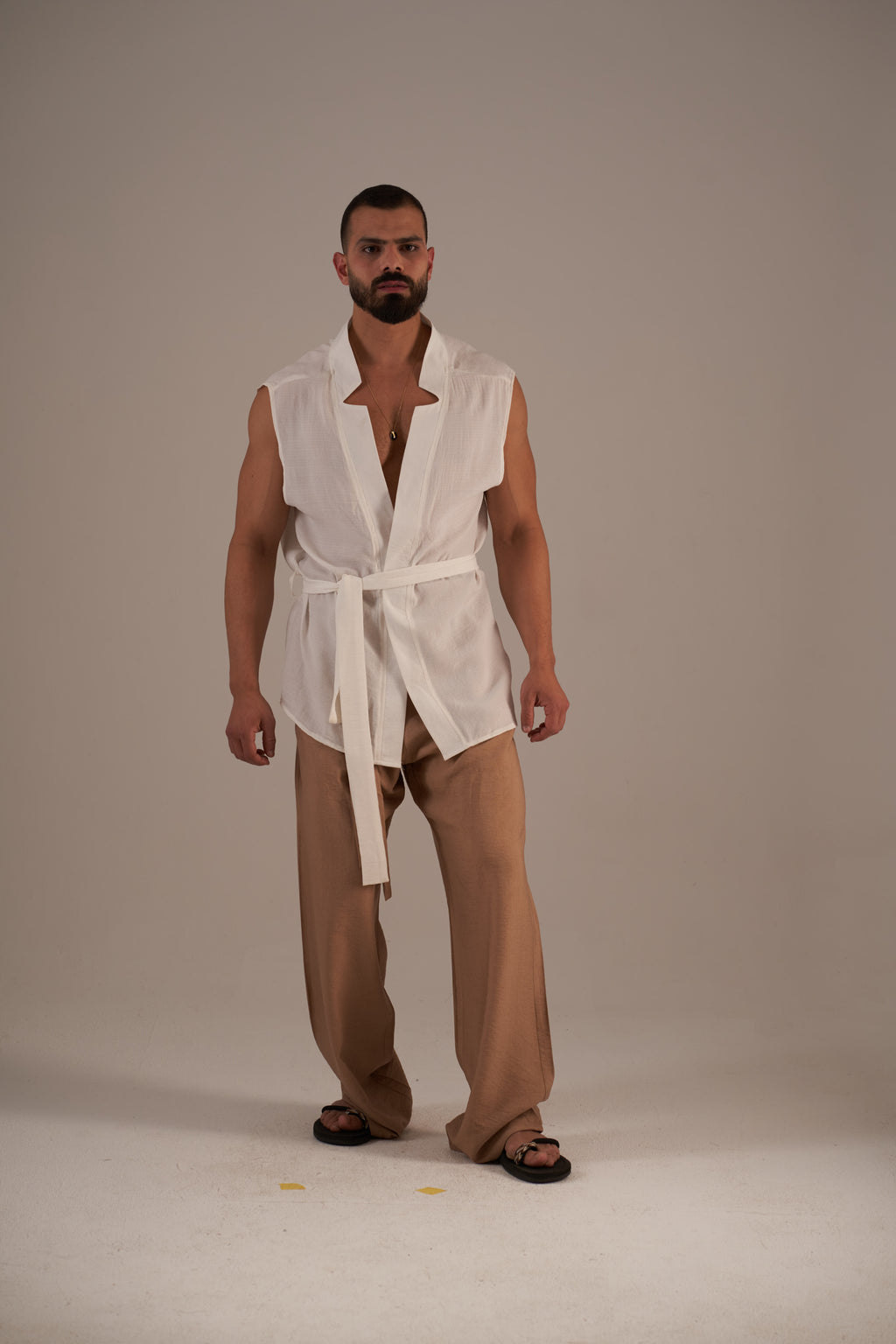 White Linen Top with Belt