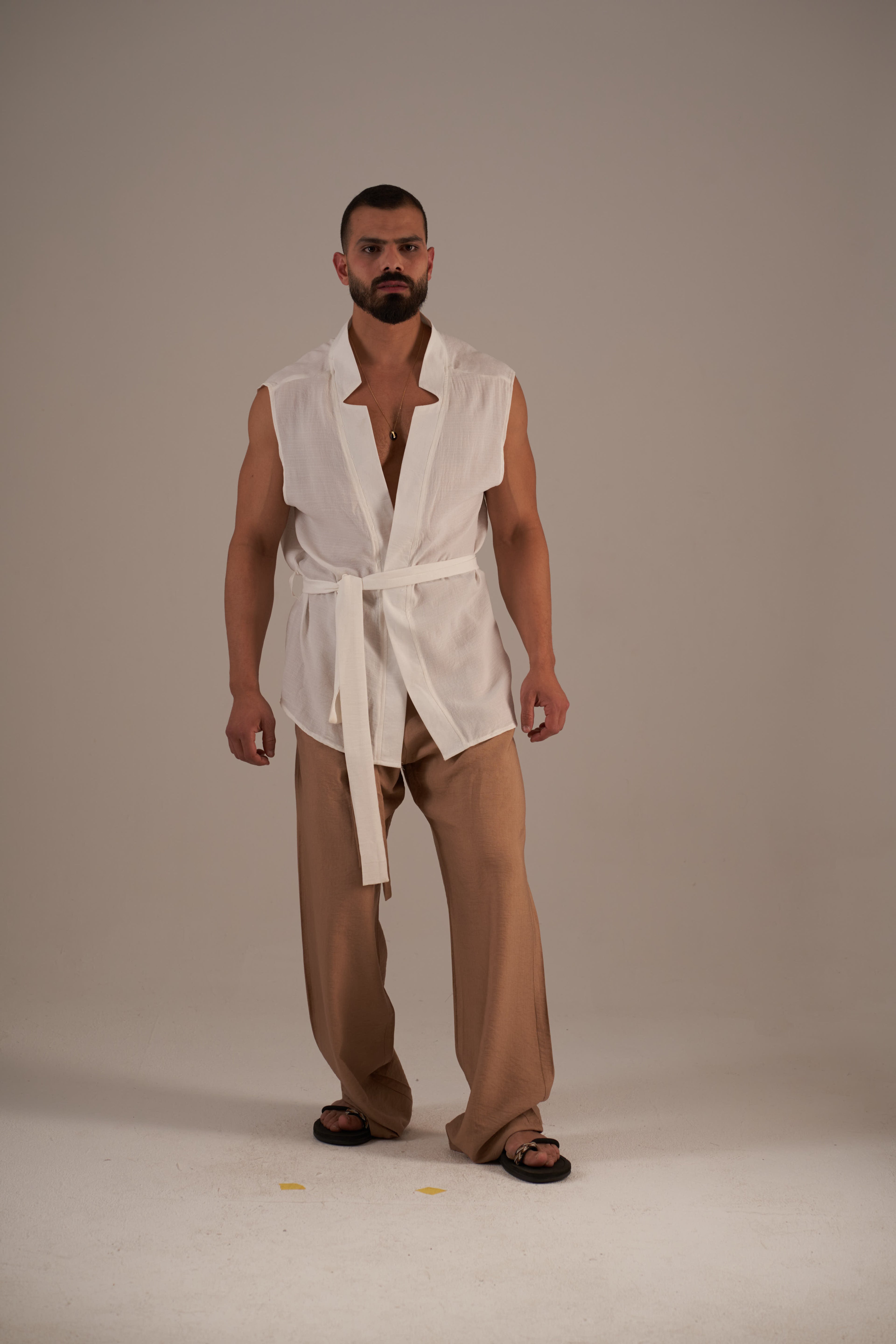 White Linen Top with Belt