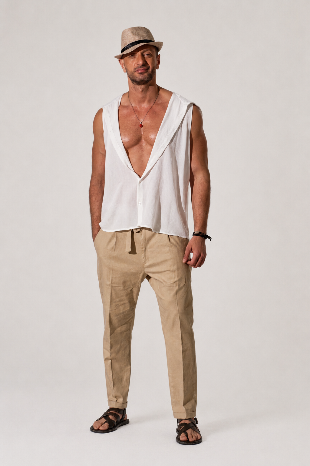 White Sleeveless Linen Shirt