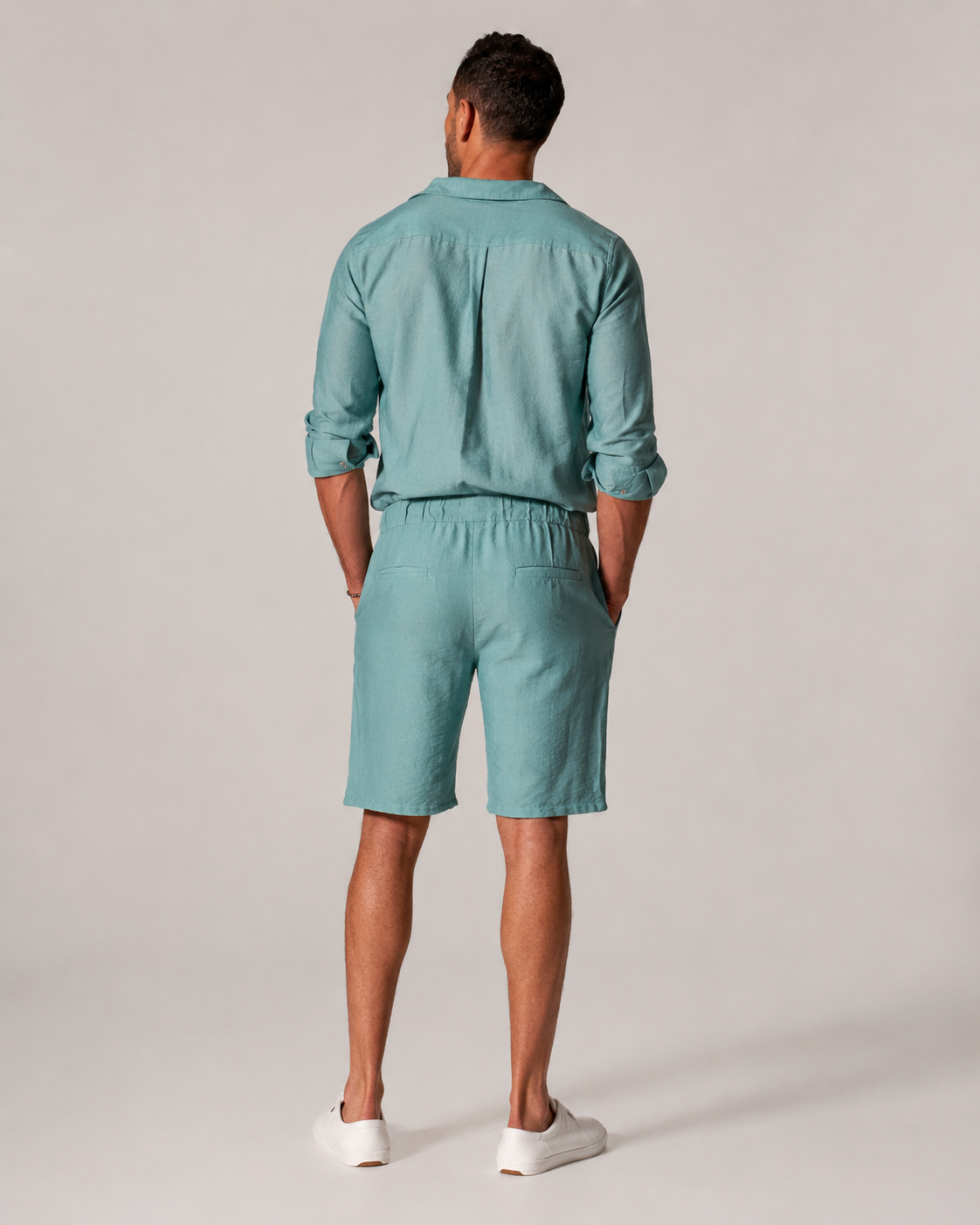 Mint Linen Jumpsuit Shorts
