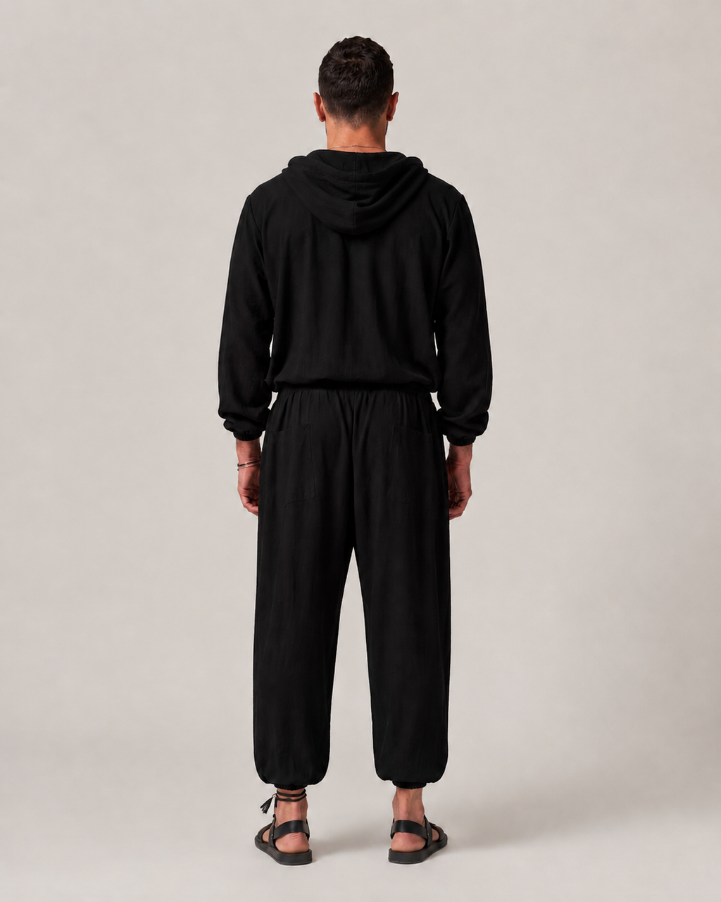 Oversized Black Linen Jumpsuit