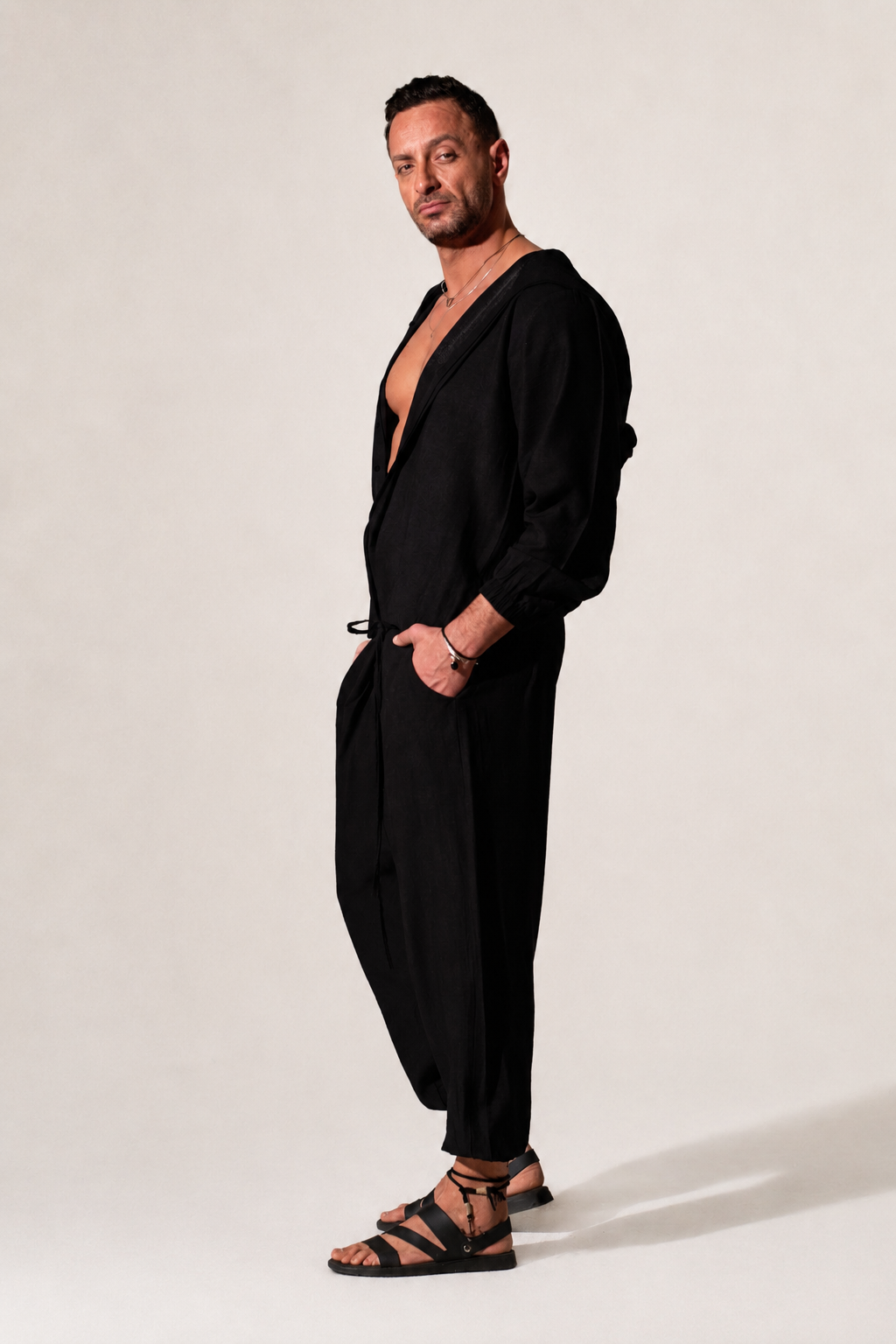 Oversized Black Linen Jumpsuit