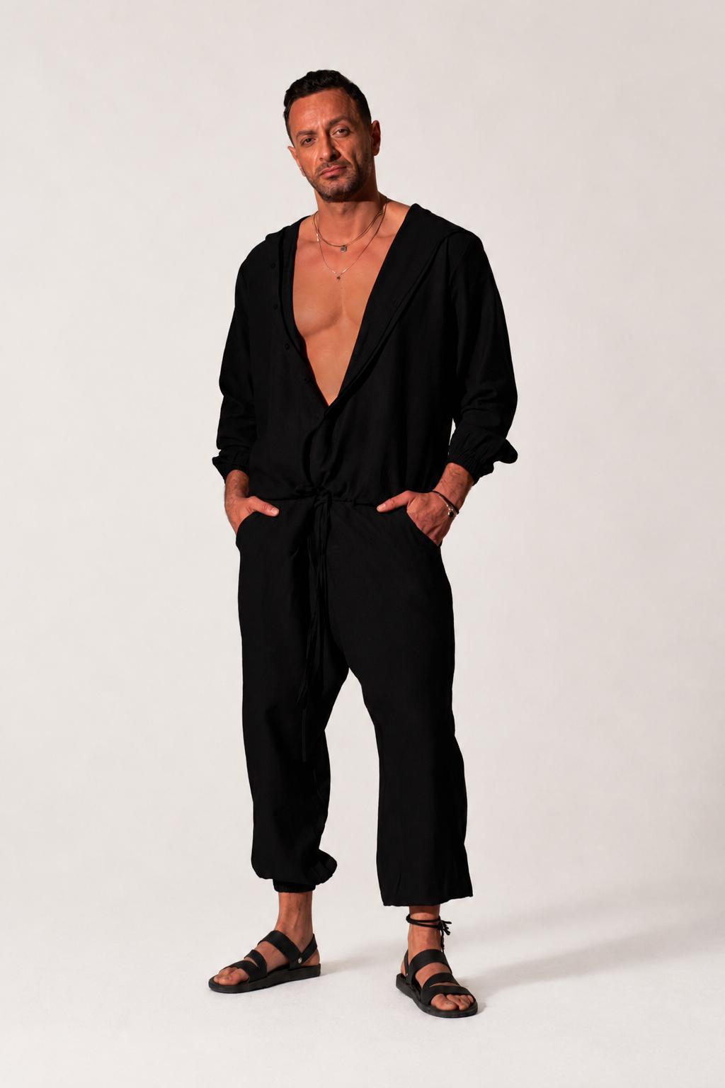 Oversized Black Linen Jumpsuit