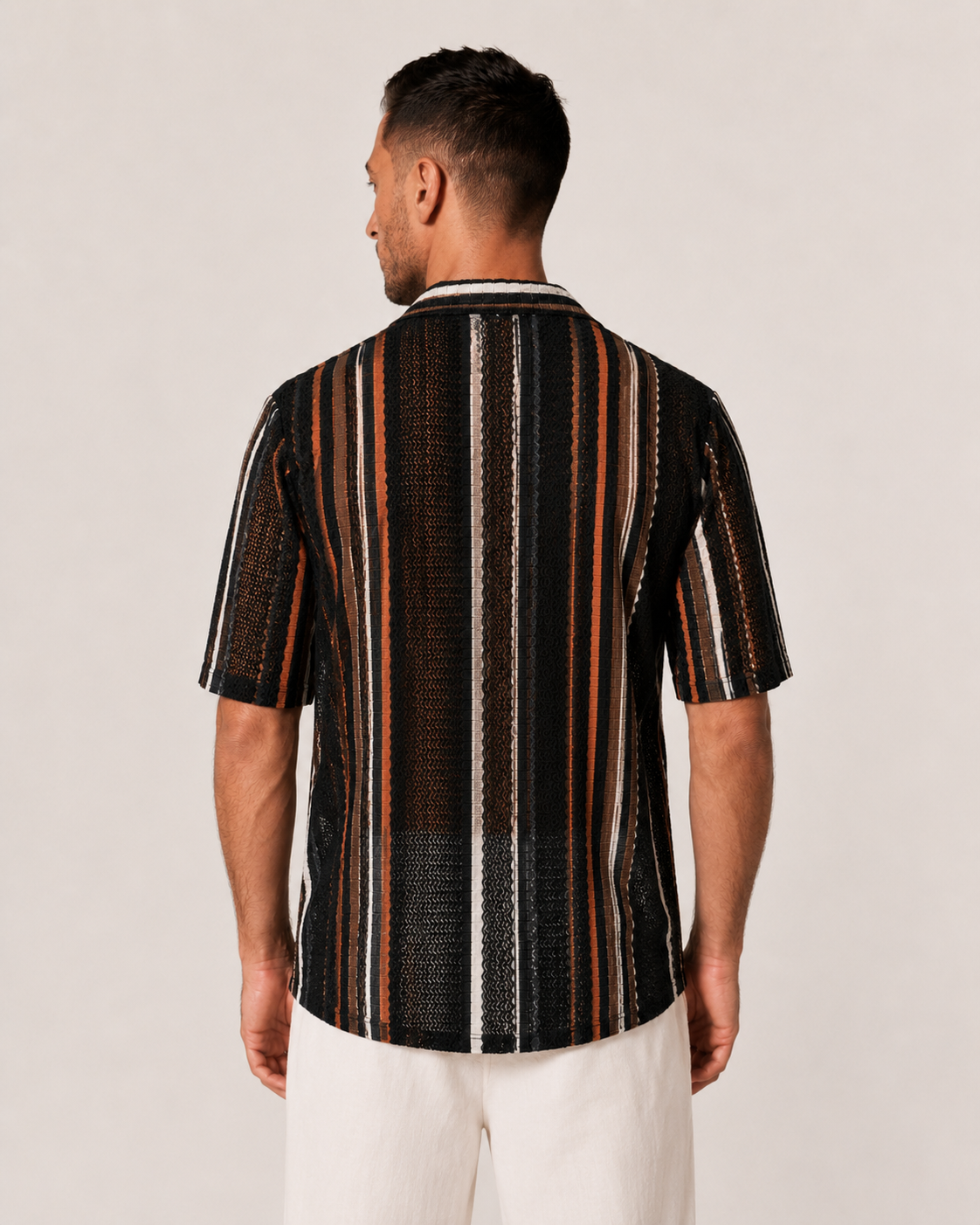 Black with Colourful Stripes Breathable Short Sleeve Shirt