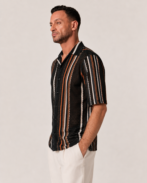 Black with Colourful Stripes Breathable Short Sleeve Shirt