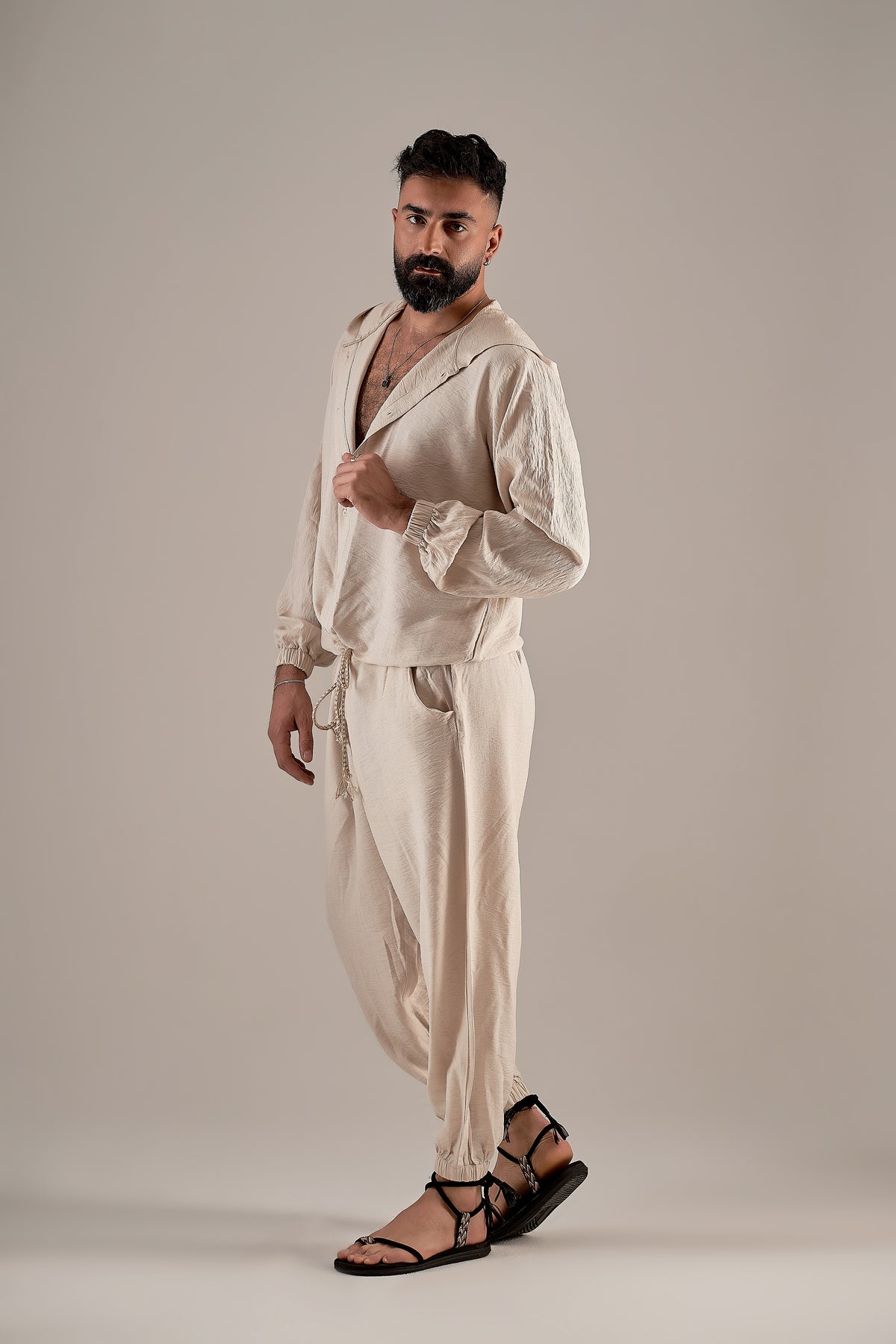 Oversized Off-White Linen Jumpsuit