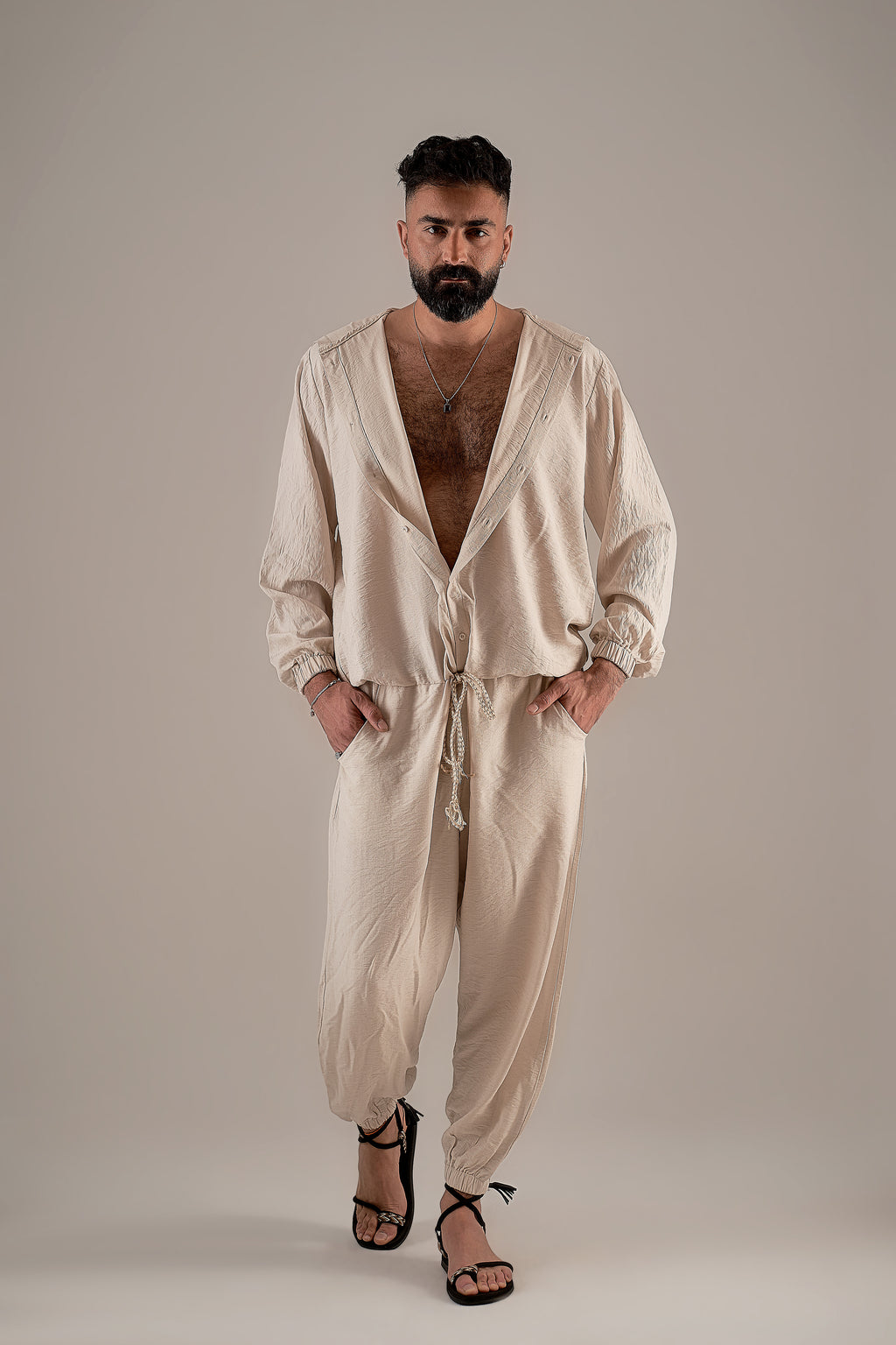 Oversized Off-White Linen Jumpsuit