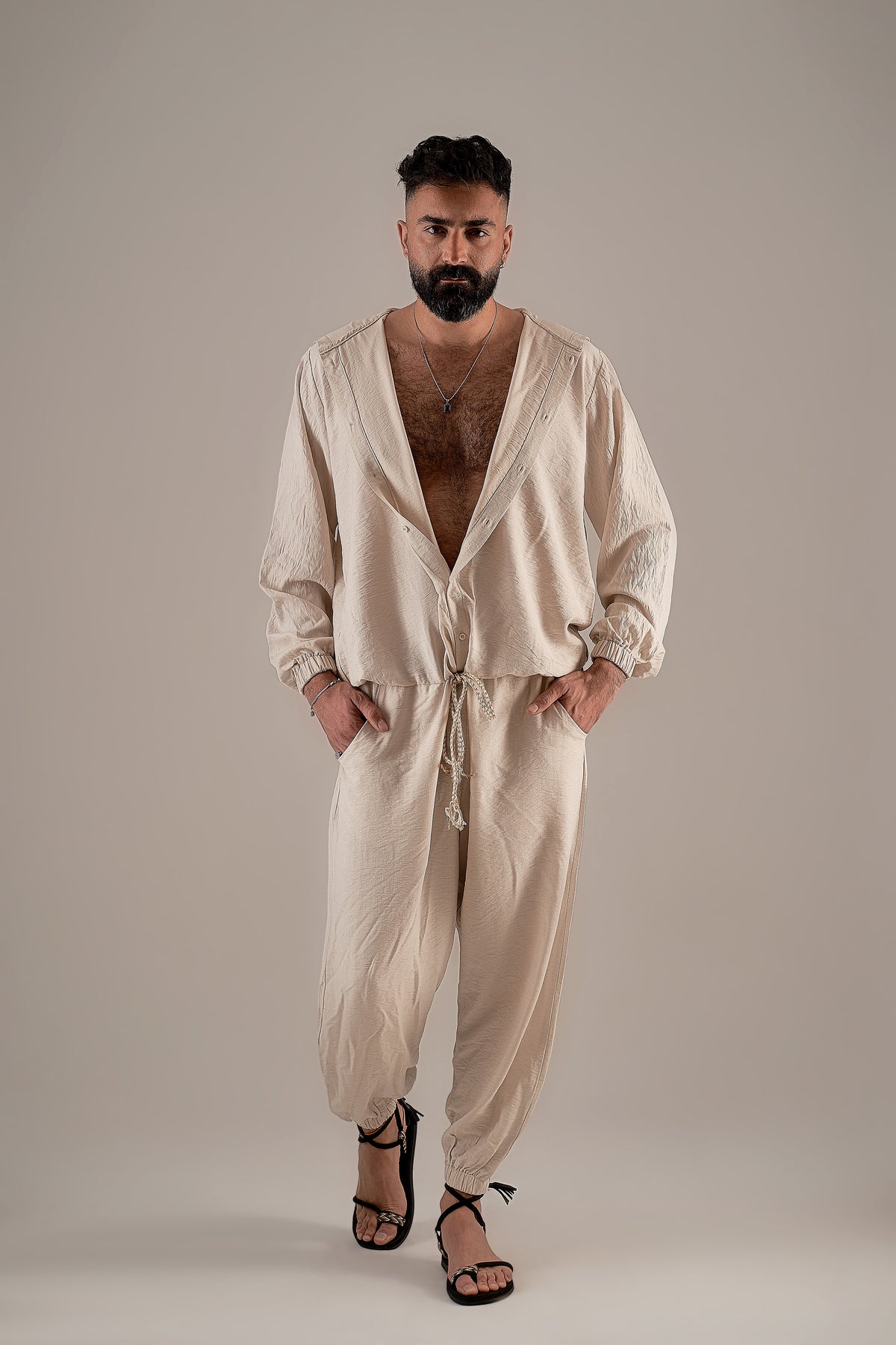 Oversized Off-White Linen Jumpsuit