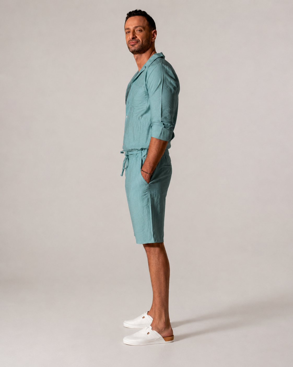 Mint Linen Jumpsuit Shorts