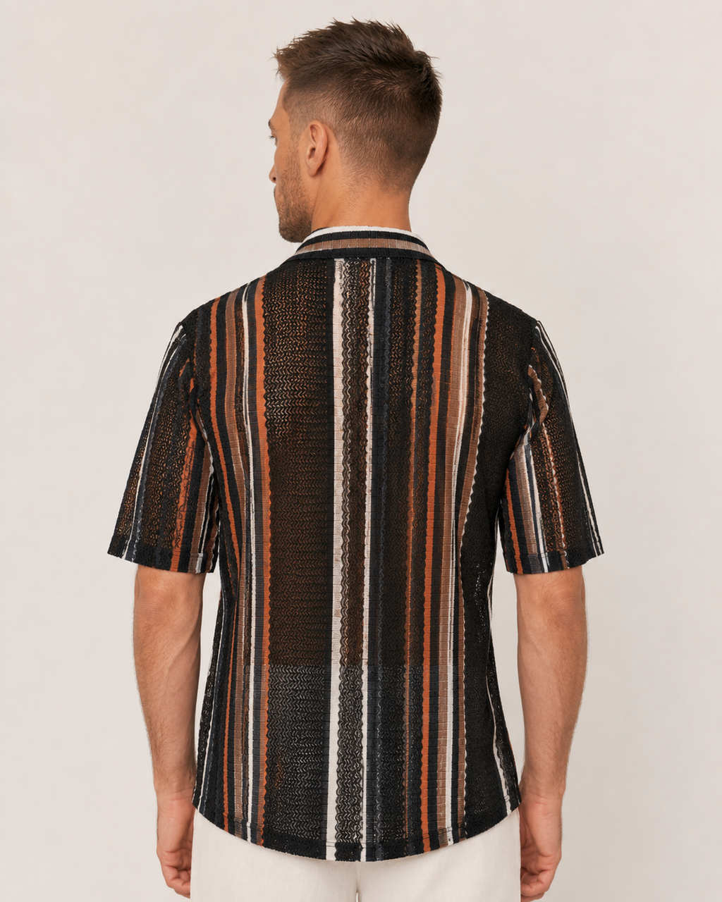 Black with Colourful Stripes Breathable Short Sleeve Shirt
