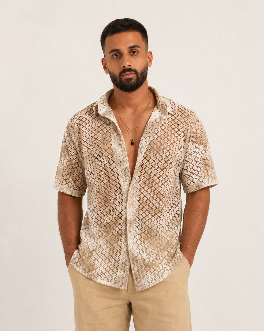 Breathable White & Beige Shirt