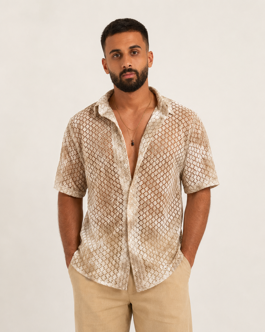 Breathable White & Beige Shirt